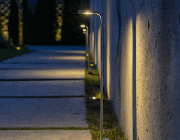 Northwest Outdoor Lighting installed modern path lights along a walkway.