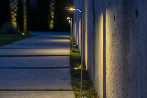 Northwest Outdoor Lighting installed modern path lights along a walkway.