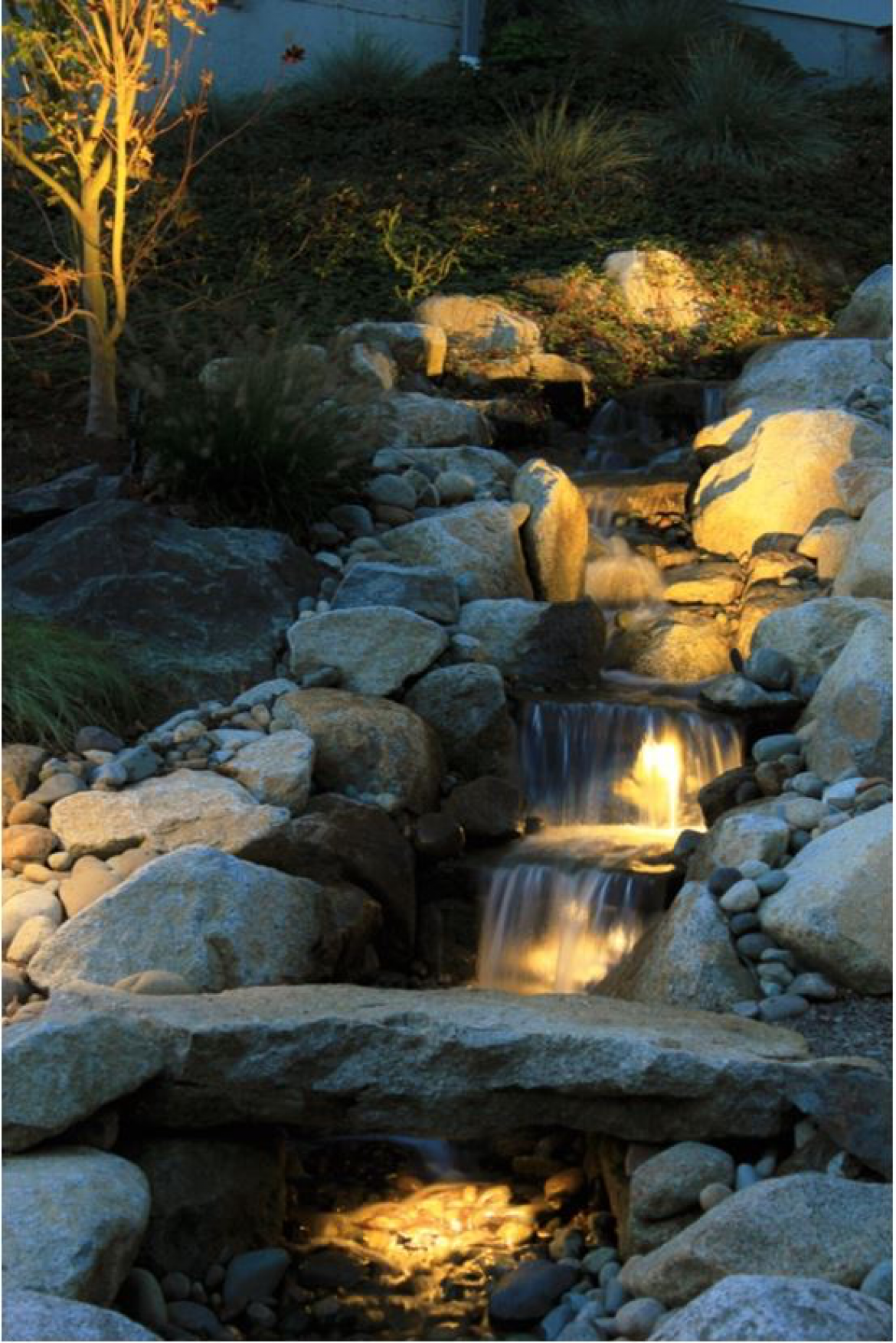 garden lighting ideas with waterfall