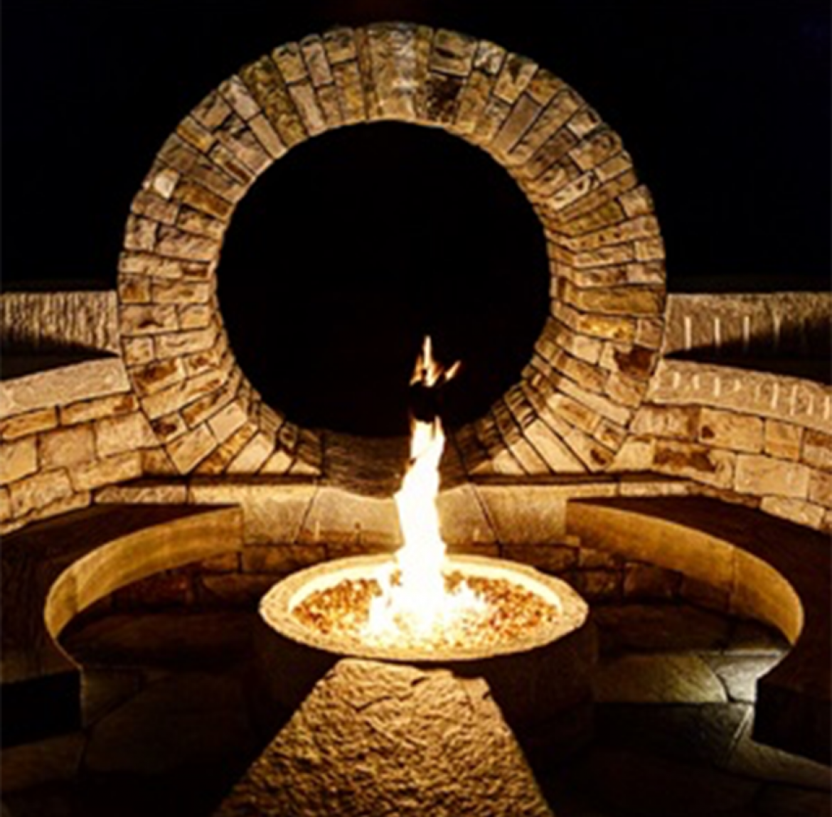 Moongate-fireplace with circle design stone