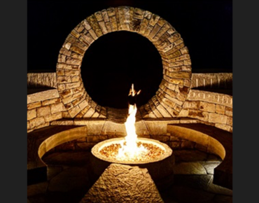 Moongate-fireplace with circle design stone